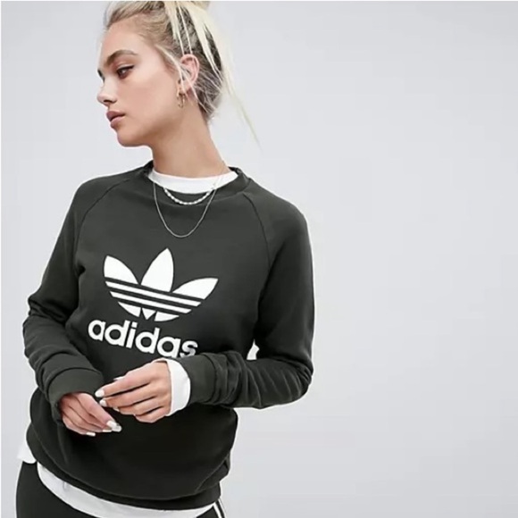 adidas Originals Sweaters - Adidas Originals Sweater Sweatshirt Women Small Trefoil Classic Washed Black Q